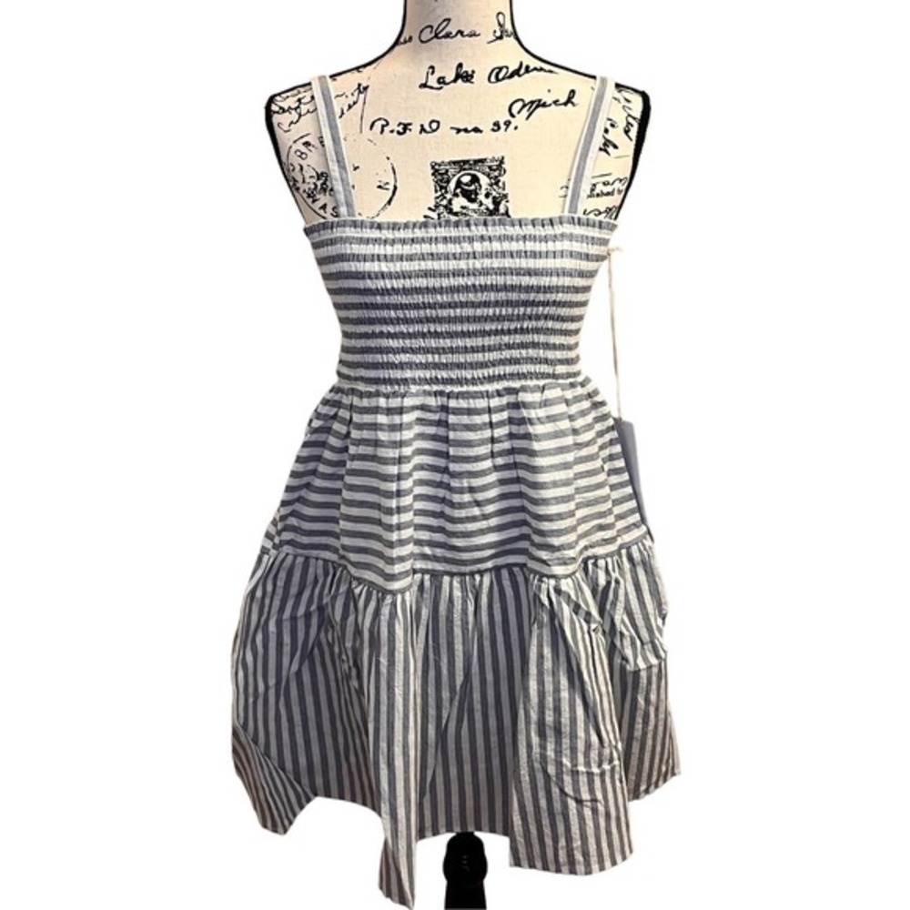 Urban Outfitters Lumiere Striped Smocked Babydoll Dress SZ L - Picture 2 of 10